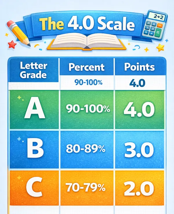 Conversion chart for letter grades to GPA points