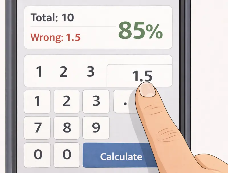 Close-up of entering a decimal point into the calculator for partial credit grading