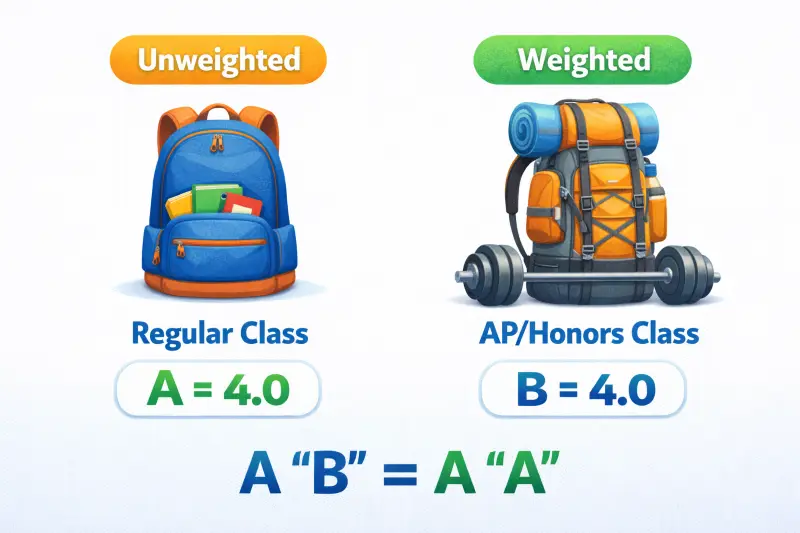 Comparison showing how AP classes give bonus points to your GPA